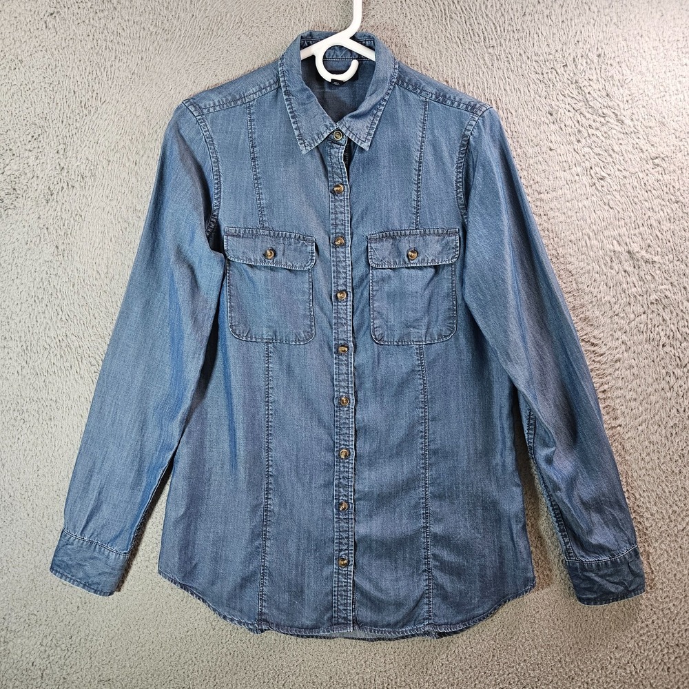Lands' End Shirt Top‎ Women Size 6 Lyocell Button Up Long Sleeve Blue Denim Look